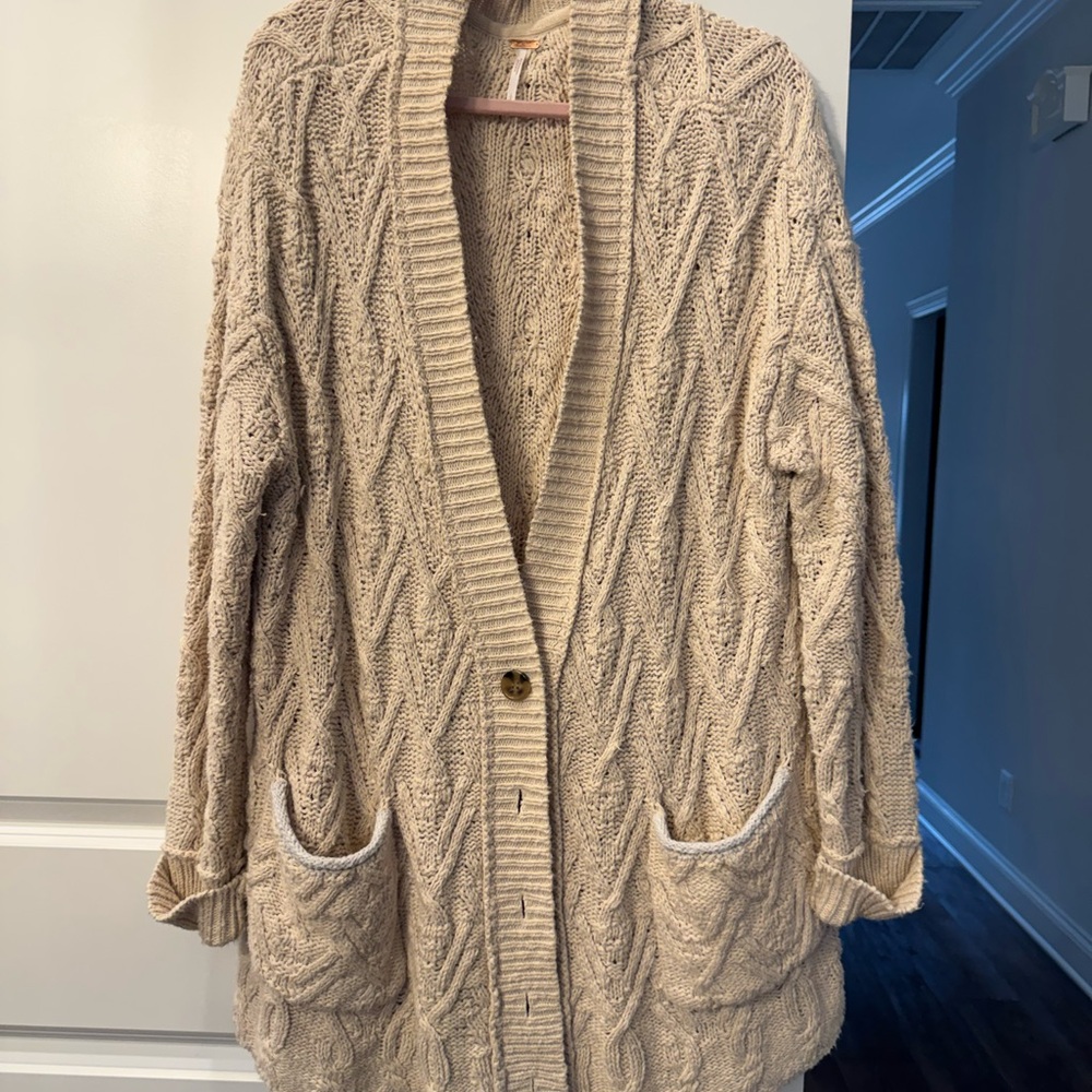 Free People Montana Cable Knit Cardigan - Beige